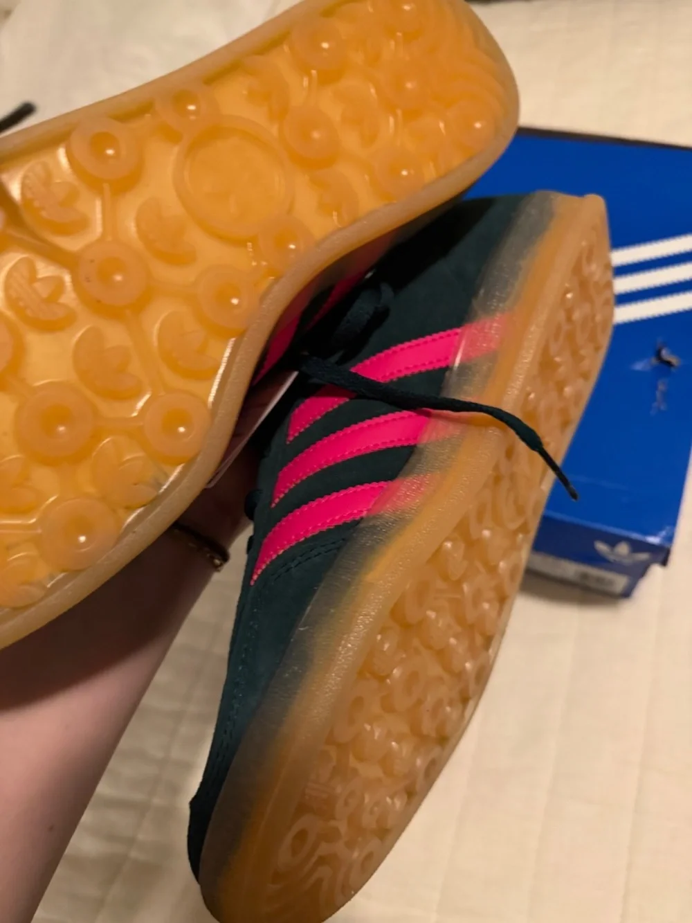 Adidas Gazelle Indoor Sneaker in Aurora Ivy / Shock Pink / Gum Size 7.5